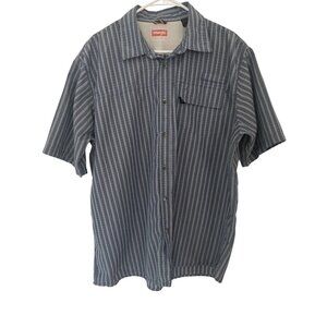 Wrangler Mens Blue Striped Short-Sleeve Button-Up Shirt XL Casual Lightweight
